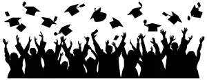 Monochrome Silhouette Graduation Ceremony Celebration with Students Crowd