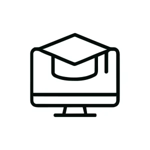 Simple Line Computer with Graduation Cap Educational Online Learning Icon