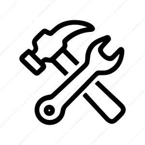 Simple Line Style Hammer Wrench Crossed Tool Icon