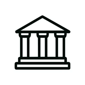 Simple Outline Courthouse Building Icon for Justice, Legal, Bank and Education