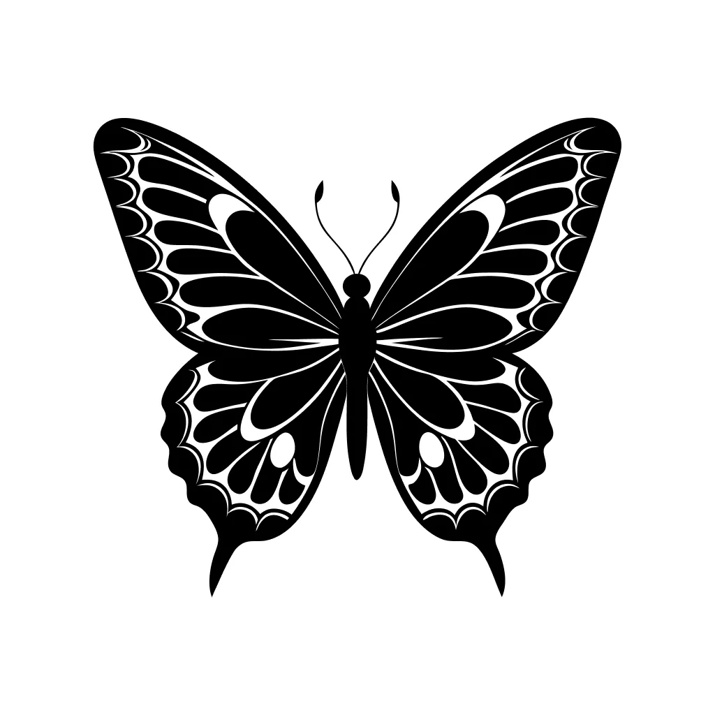 Elegant Black and White Silhouette Butterfly Wing Insect Illustration Graphic
