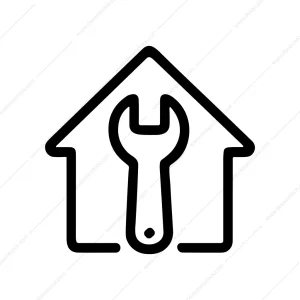 Minimalist Outline Wrench Inside Home Repairing Service Icon