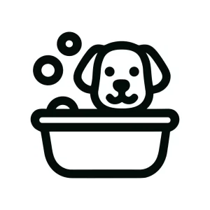 Minimalist Outline Cute Dog Taking a Bath in Tub Icon