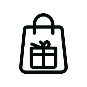 Simple Outline Style Shopping Bag with Gift Box Icon Illustration