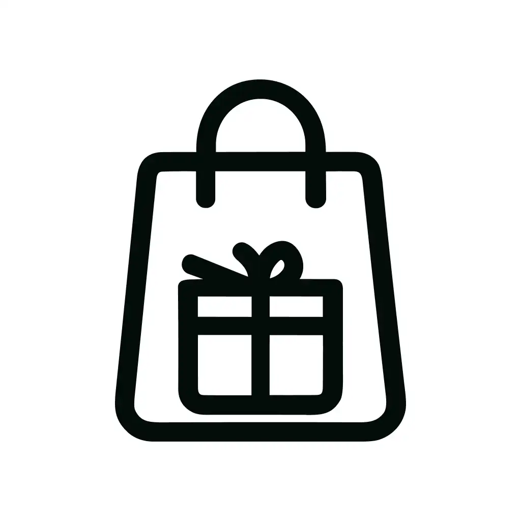 Simple Outline Style Shopping Bag with Gift Box Icon Illustration
