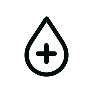 Simple Line Art Blood Donation Drop with Plus Sign Medical Icon