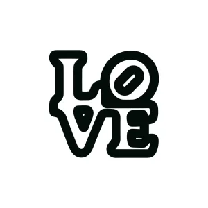 Simple Line Art Love Lettering with Coffee Bean Detail Illustration