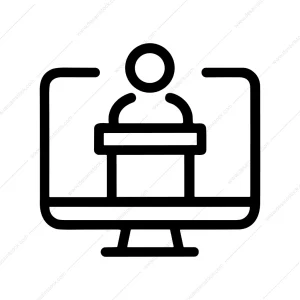 Outline Simple Online Conference Speaker Icon On Monitor