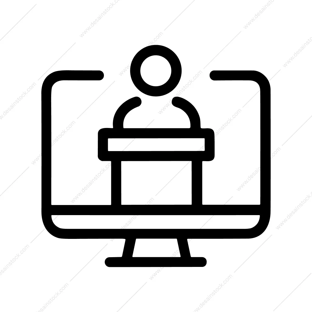 Outline Simple Online Conference Speaker Icon On Monitor