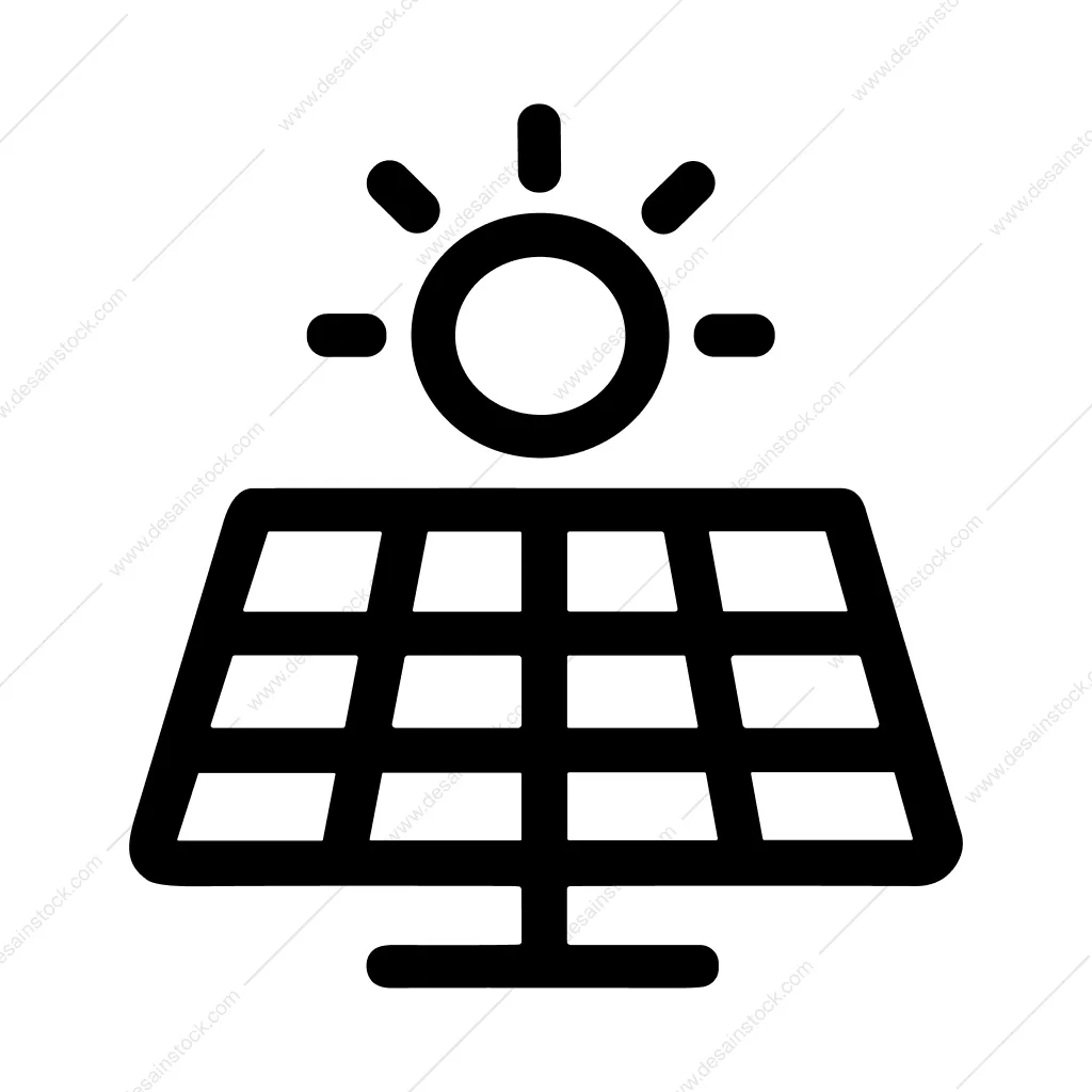 Simple Outline Solar Panel with Sun Icon Symbol