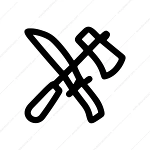Simple Outline Crossed Knife and Axe Symbol Sign