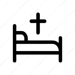 Simple Outline Bed with Cross Symbol Icon