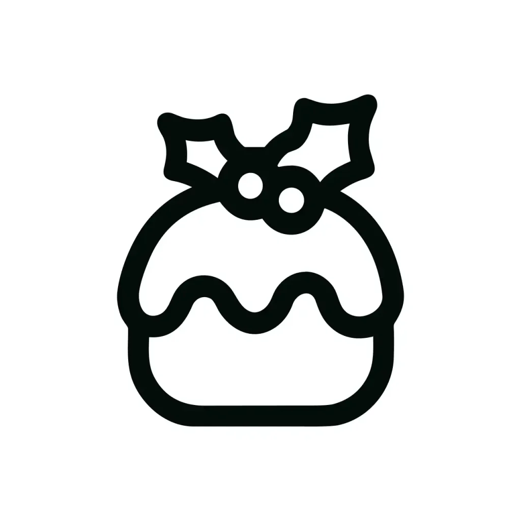 Simple Outline Christmas Pudding with Holly Berry Festive Season Icon