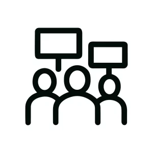 Outline Simple People Demonstration with Sign Board Icon in Black Color