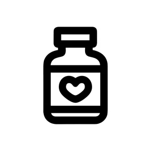 Minimalist Outline Bottle Pill with Heart Label Icon Symbol Design