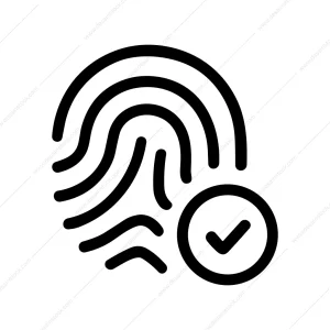 Outline Linear Fingerprint Verification Tick Mark Approved Icon