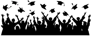 Silhouette Celebrating Graduation Ceremony Students Tossing Caps Crowd