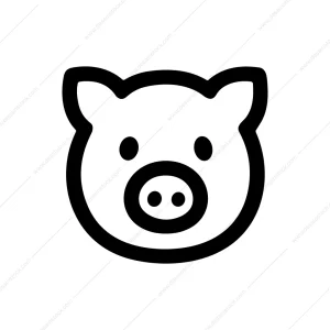 Simple Outline Cute Pig Head Face Illustration Icon