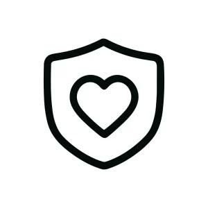 Minimalist Outline Heart in Shield Shape Icon for Healthcare and Protection