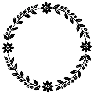 Minimalist Black and White Floral Branch Wreath Illustration