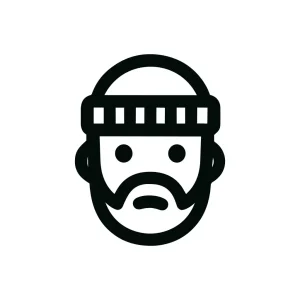 Outline Minimalist Bearded Man with Beanie Icon in Simple Graphic Style