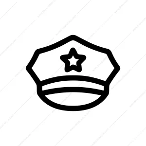 Outline Simple Police Hat with Star Badge Icon