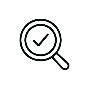 Line Style Magnifying Glass with Check Mark Symbol Icon Illustration