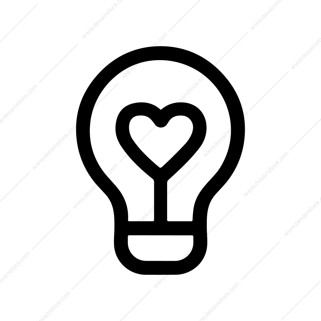 Minimalist Outline Lightbulb Heart Shape Creative Idea Icon