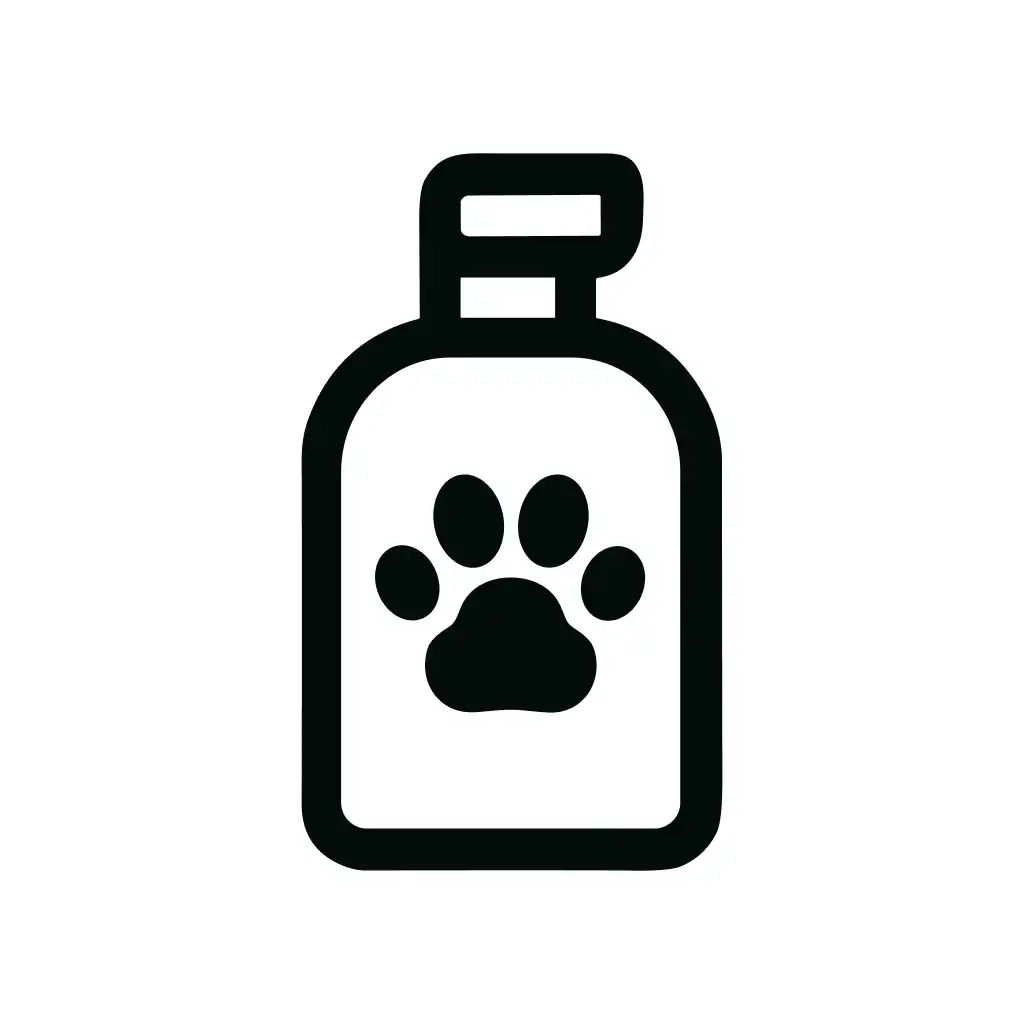 Simple Line Art Pet Shampoo Bottle with Paw Print Icon