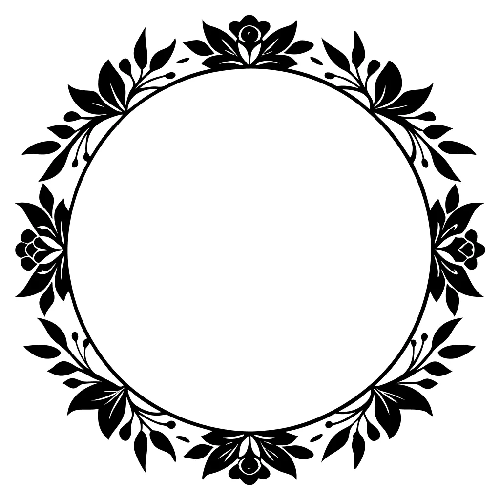 Elegant Black and White Floral Circle Decorative Frame