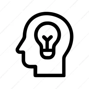 Simple Line Head with Lightbulb Idea Concept Icon
