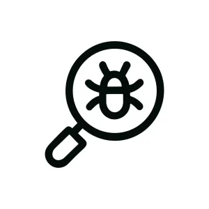 Outline Minimalist Bug Search Magnifying Glass Icon for Website and App