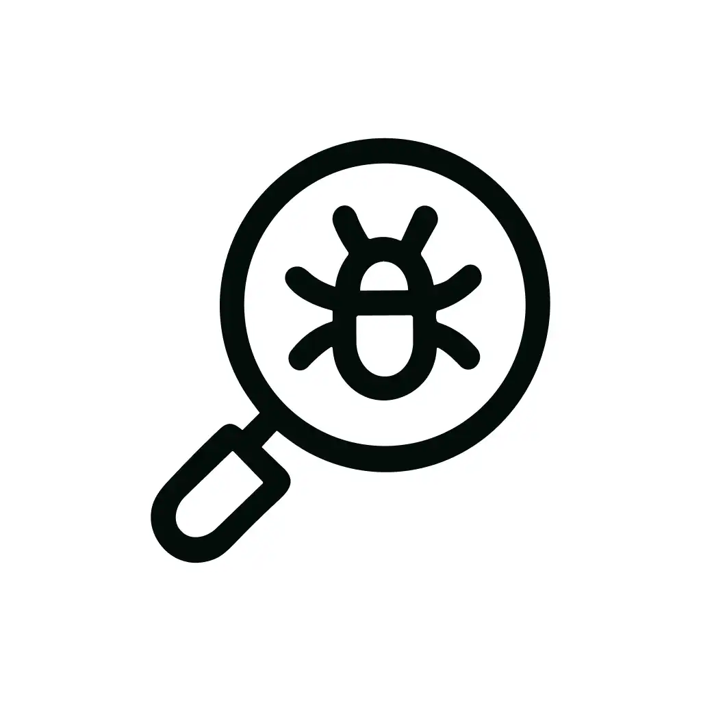 Outline Minimalist Bug Search Magnifying Glass Icon for Website and App