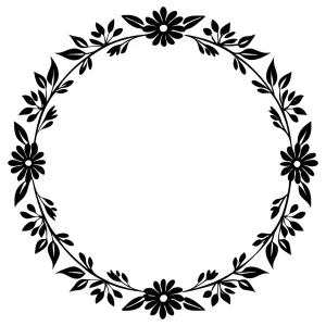 Decorative Floral Circle Frame Black and White Wreath