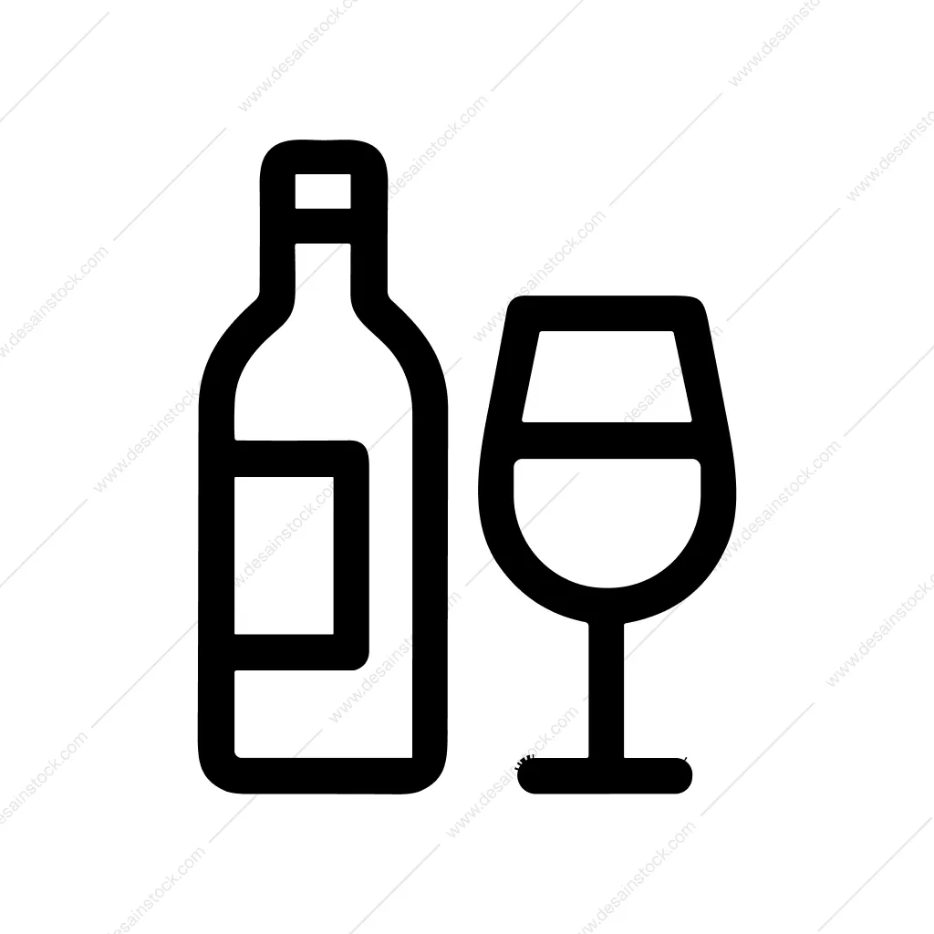 Minimalist Outline Wine Bottle and Glass Icon Graphic