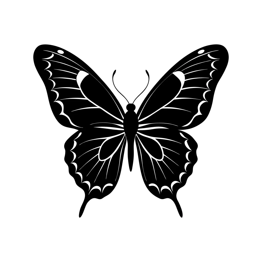 Simple Black and White Butterfly Silhouette Delicate Wing Insect Art
