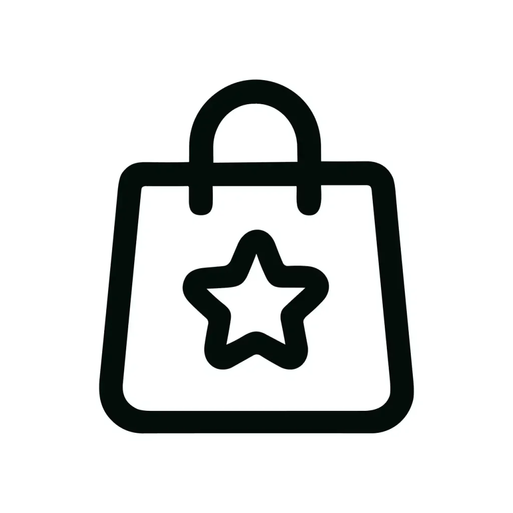 Outline Simple Shopping Bag with Star Shape Logo Icon