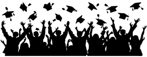 Silhouette Cheering Crowd Graduation Hat Tossing Celebration Event