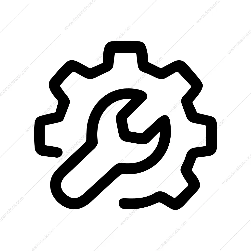 Minimalist Line Gear Wrench Setting Process Equipment Icon