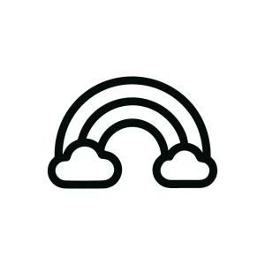 Simple Outline Rainbow with Cloud Icon, Stylized Shape Illustration