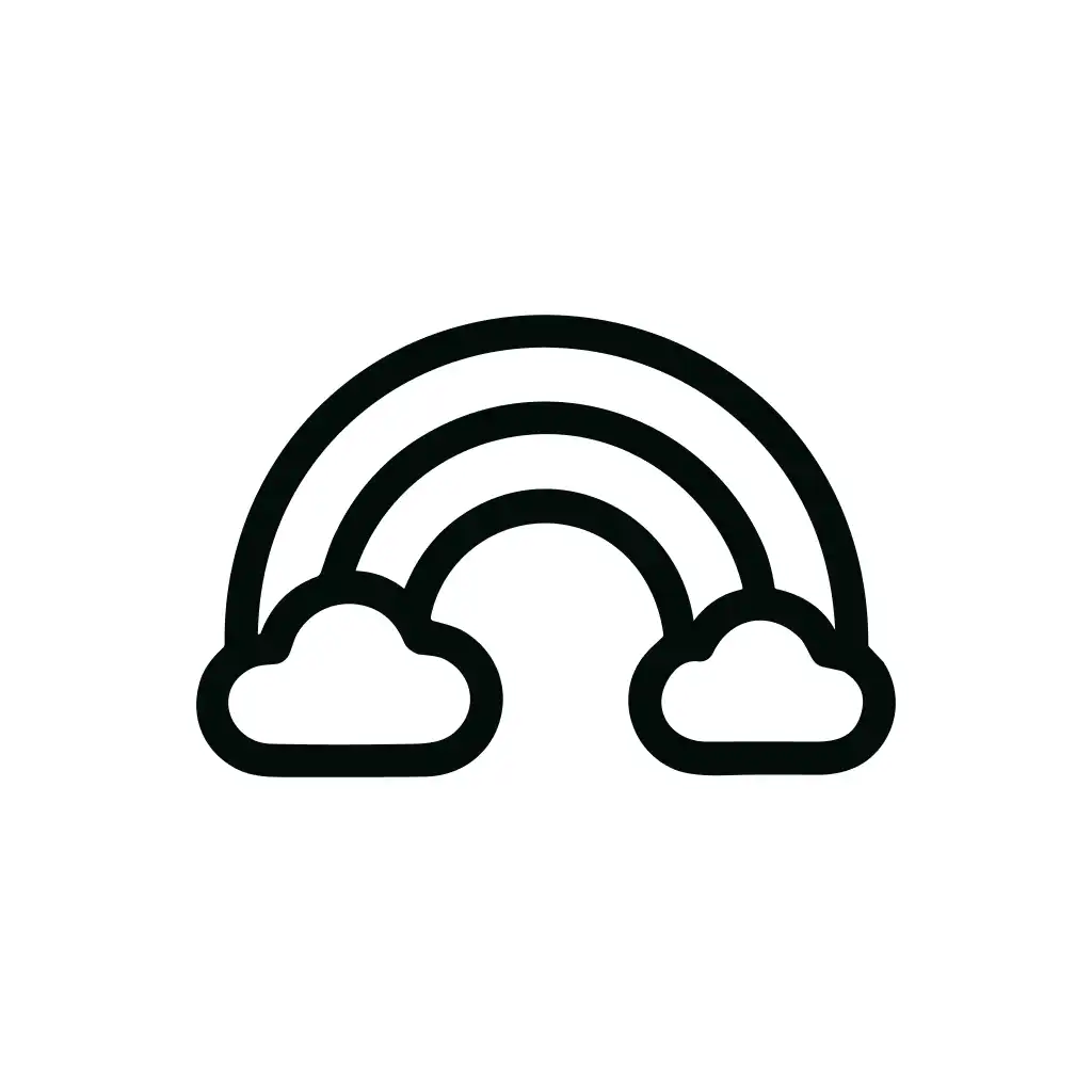 Simple Outline Rainbow with Cloud Icon, Stylized Shape Illustration