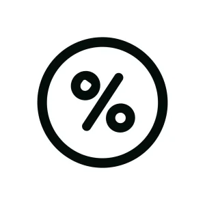 Simple Line Style Percentage Sign in a Circle Shape Icon