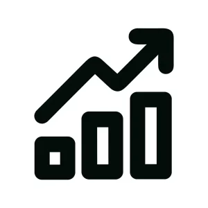 Simple Black Line Graph Chart with Upward Arrow Symbol Icon