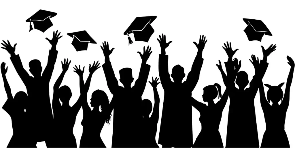Silhouette Cheering Graduation Student Throwing Cap Celebration Illustration