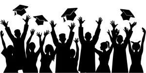 Silhouette Cheering Graduation Student Throwing Cap Celebration Illustration