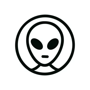 Simple Lineart Alien Face with Large Eyes Inside Circle Shape Icon