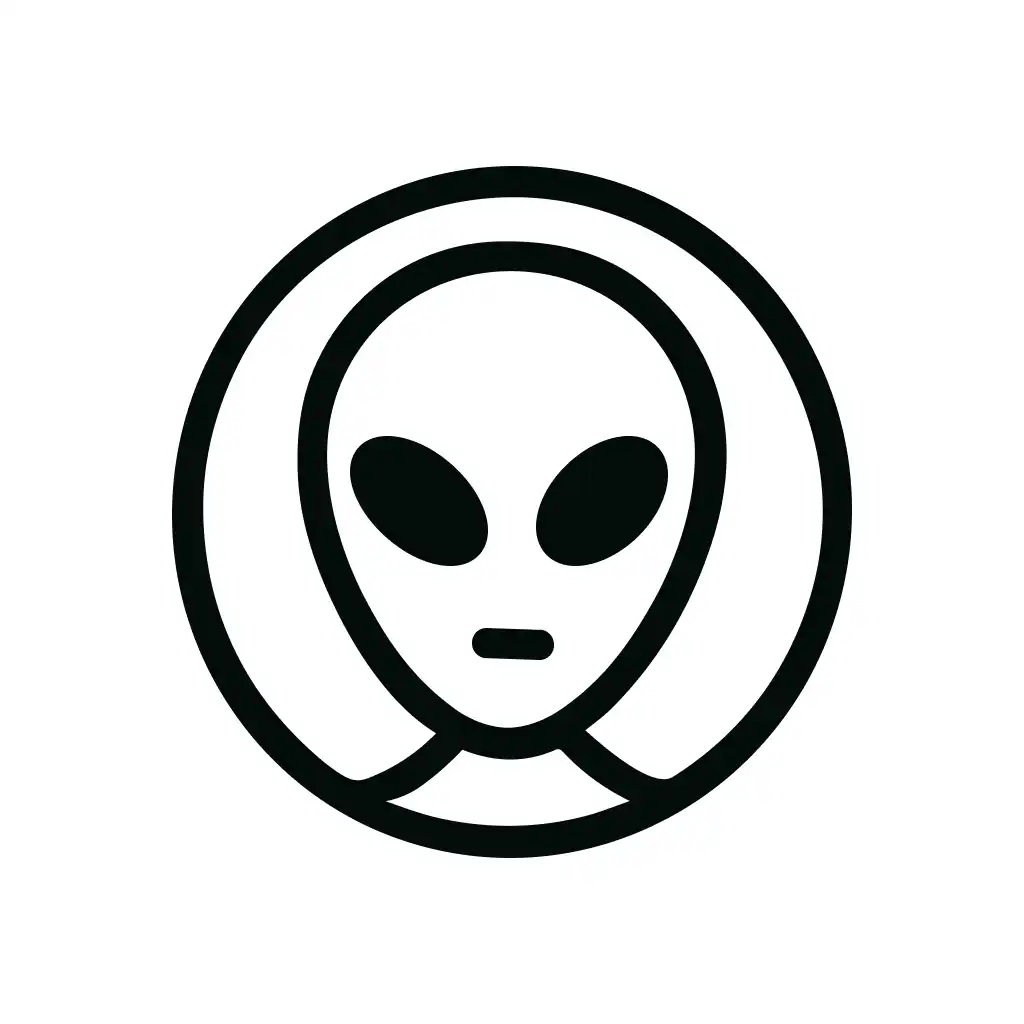 Simple Lineart Alien Face with Large Eyes Inside Circle Shape Icon