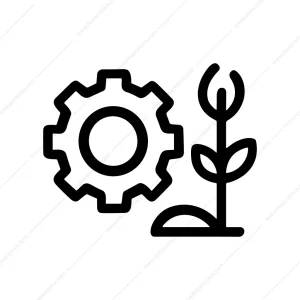 Simple Outline Gear and Plant Growing Technology Icon
