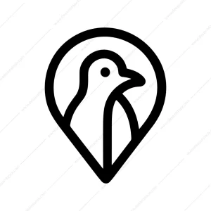 Minimalist Outline Penguin Location Pin Icon Design