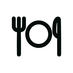 Minimalist Black Line Fork Knife Plate Icon for Restaurant Menu Design